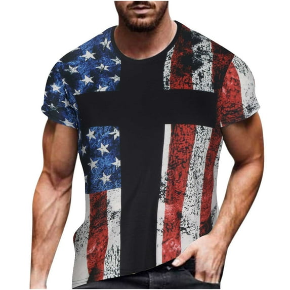 IROINNID Men's Casual USA Flag Printed Sports Short Sleeve Fitness T-Shirt