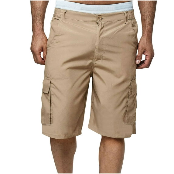 IROINNID Men's Casual Workout Cargo Elastic Flat-Front Bermuda Shorts With Multi-Pocket