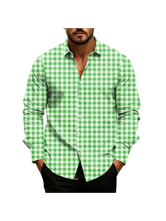 Men's Checkered Plaid Shirt Long Sleeve Turndown Collar Button Front No Pocket Classic Gingham Pattern Casual Business Daily Wear Fall Spring Top