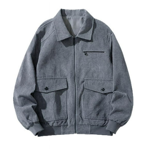IROINNID Men's Corduroy Long Sleeve Solid Color Casual Coat Long Corduroy Lapel Coat Outwear & Jackets