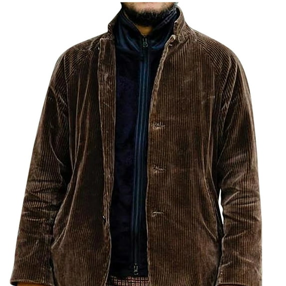 IROINNID Men's Corduroy Long Sleeve Solid Color Loose Autumn And Winter Jacket Brown Trend Jacket Top