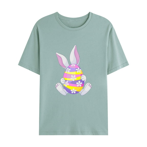 IROINNID Men's Cute Easter Printed Short Sleeve Casual Loose T-Shirt