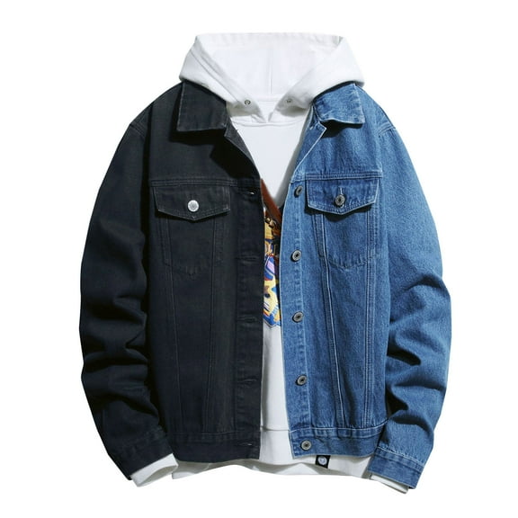 IROINNID Men's Denim Jacket Turndown Lapel Long Sleeve Contrast Color Loose Fall/Winter Plus Size Fashion Jacket