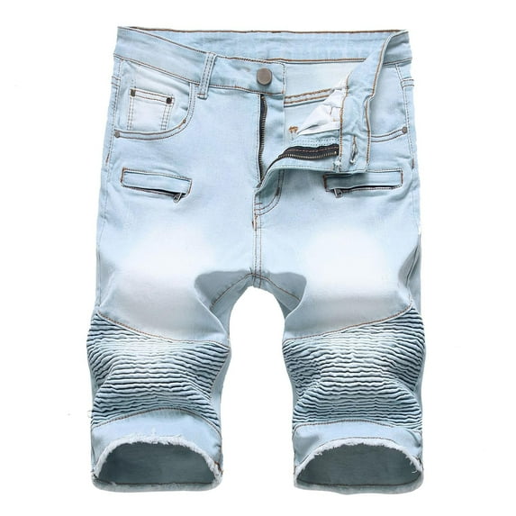 IROINNID Men's Denim Trunks Elatic Waist Big&Tall Washed Jeans Shorts Trendy Cut-Off Classic Fit Performance Jeans Shorts, Light Blue