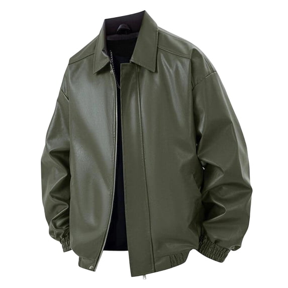 IROINNID Men's Faux Leather Bomber Jacket Full Zip Turndown Collar Relaxed Fit Casual Vintage Streetwear Outerwear Lightweight Spring Fall Coat Top