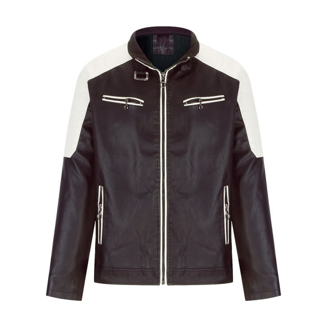 IROINNID Men's Faux Leather Long Sleeve Color Block Comfy Coat Slim