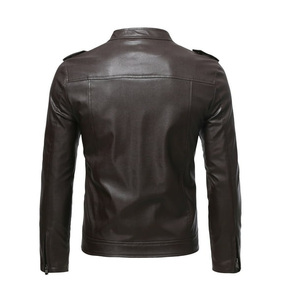 IROINNID Men's Faux Leather Long Sleeve Solid Color Casual Plus Fleece Jacket, Motorcycle Jacket