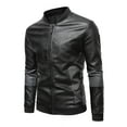 thumbnail image 1 of IROINNID Men's Faux Leather Long Sleeve Solid Color Leisure Plus Fleece Jacket, Motorcycle Jacket, Warm Jacket, 1 of 8