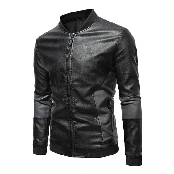 IROINNID Men's Faux Leather Long Sleeve Solid Color Leisure Plus Fleece Jacket, Motorcycle Jacket, Warm Jacket