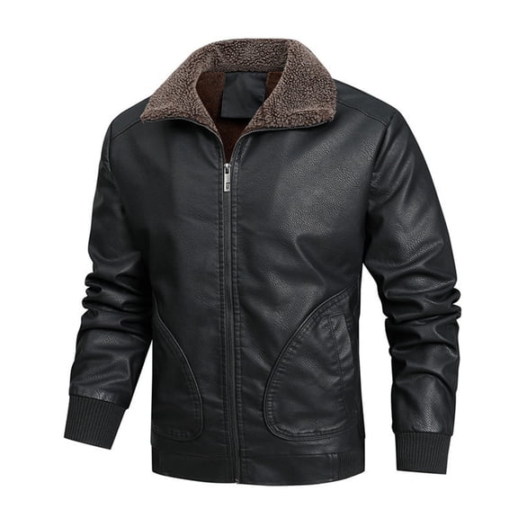 IROINNID Men's Faux Leather Turndown Lapel Long Sleeve Solid Color Casual Autumn Winter Motorcycle Jacket Coat Outwear & Jackets