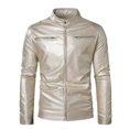 thumbnail image 1 of IROINNID Men's Faux Leather Turndown Lapel Long Sleeve Solid Color Loose Autumn Jacket Top Coats, 1 of 6