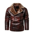 thumbnail image 1 of IROINNID Men's Faux Leather V-Neck Notch Lapel Long Sleeve Solid Color Loose Autumn And Winter Fleece Jacket, 1 of 8