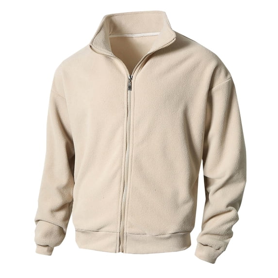 IROINNID Men's Fleece Lined Full Zip Jacket Lightweight Casual Stand Collar Outerwear with Pockets Soft Warm Everyday Essential for Fall and Winter