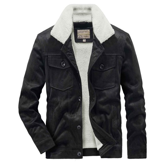 IROINNID Men's Fleece Turndown Lapel Long Sleeve Solid Color Comfy The Winter Lapel Jacket And Velvet Padded Jacket Outwear & Jackets