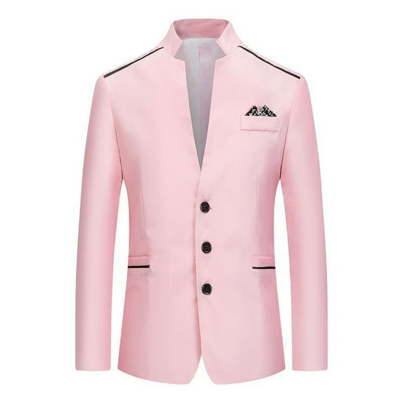 IROINNID Men's Formal Suit Dress Jacket Slim Fitted Long Sleeve Blazer Business Jacket,Pink
