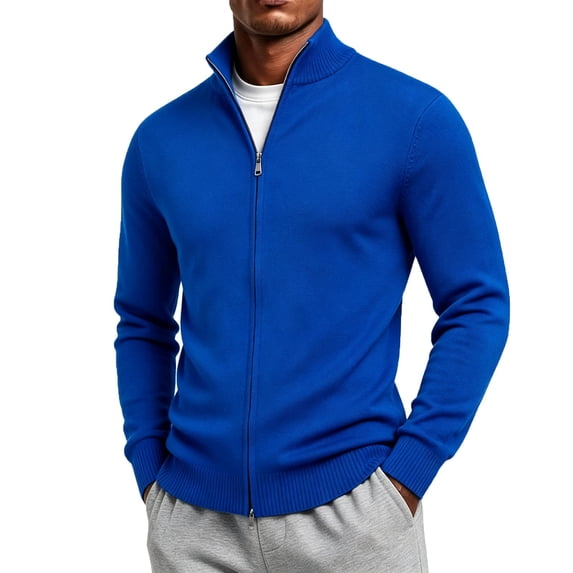 IROINNID Men's Full Zip Knit Cardigan Stand Collar Ribbed Trim Slim Fit Lightweight Sweater Top for Fall Winter Daily Commute Wear