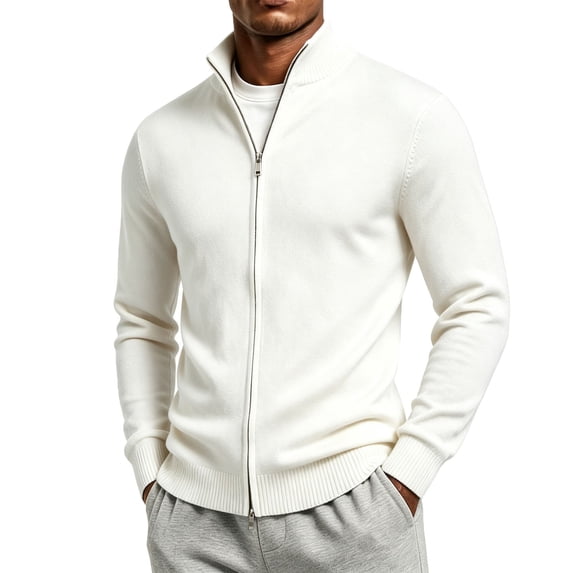 IROINNID Men's Full Zip Knit Cardigan Stand Collar Ribbed Trim Slim Fit Lightweight Sweater Top for Fall Winter Daily Commute Wear