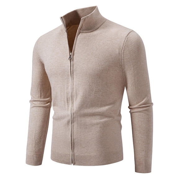 IROINNID Men's Full Zip Stand Collar Knit Cardigan Sweater Long Sleeve Slim Fit Casual Winter Warm Ribbed Trim Solid Color Versatile Pullover Top