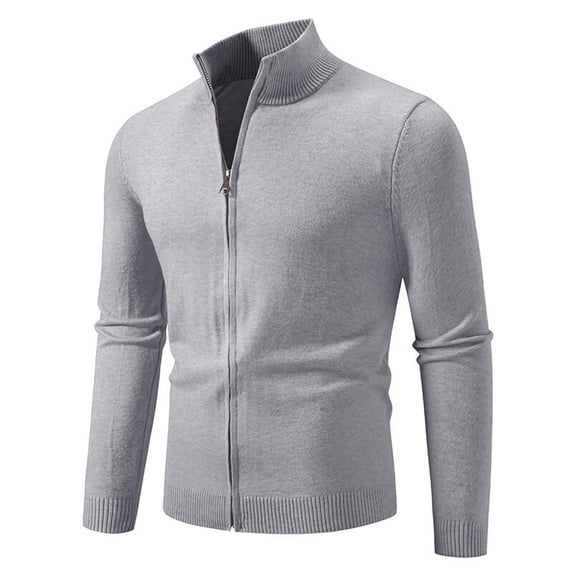 IROINNID Men's Full Zip Stand Collar Knit Cardigan Sweater Long Sleeve Slim Fit Casual Winter Warm Ribbed Trim Solid Color Versatile Pullover Top