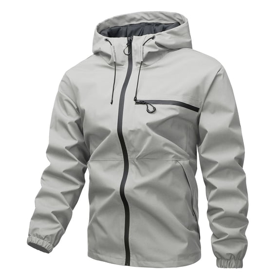 IROINNID Men's Hooded Softshell Jacket Full Zip Lightweight Outdoor Windbreaker Waterproof Rain Coat with Zipper Chest Pocket and Adjustable Hood