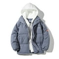 thumbnail image 1 of IROINNID Men's Hoodie Anorak Long Sleeve Solid Color Loose Fake Two-piece Cotton-padded Jacket, Thick Warmth, Personalized Cotton-padded Jacket, Neutral Style Coat, 1 of 3