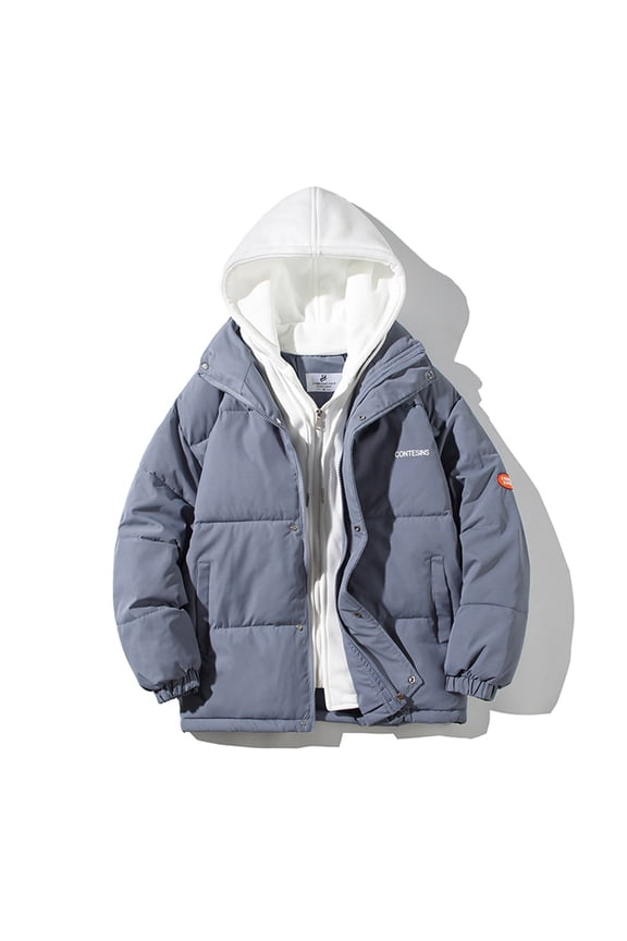 Men's Hoodie Anorak Long Sleeve Solid Color Loose Fake Two-piece Cotton-padded Jacket, Thick Warmth, Personalized Cotton-padded Jacket, Neutral Style Coat
