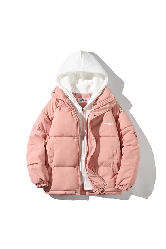 Men's Hoodie Anorak Long Sleeve Solid Color Loose Fake Two-piece Cotton-padded Jacket, Thick Warmth, Personalized Cotton-padded Jacket, Neutral Style Coat