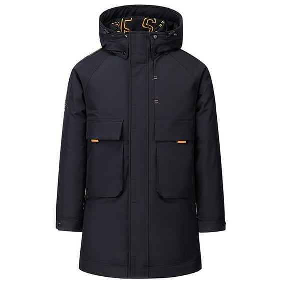 IROINNID Men's Hoodie Parka Long Sleeve Solid Color Loose Down Jacket Outdoor Overall With Large Pocket LONG Down Jacket Outwear & Jackets