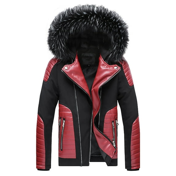 IROINNID Men's Hoodie Plush Long Sleeve Color Block Casual Winter Plush Collar Detachable Jacket Thickened Padded Clothes