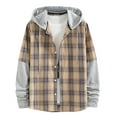 thumbnail image 1 of IROINNID Men's Hoodie Shacket Long Sleeve Plaid Loose Shirt Fashion Hip Hop Drawstring Top Fake Two Jacket, 1 of 8