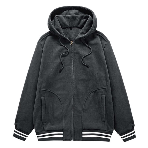 IROINNID Men's Hoodie Shearling Long Sleeve Solid Color Loose Fleece Zip Up Outwear
