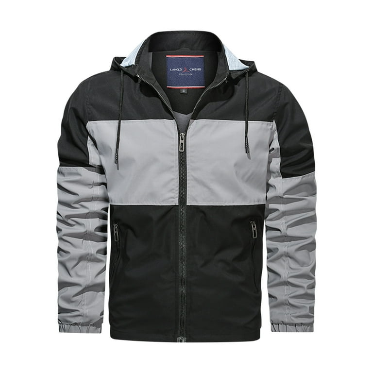 IROINNID Men s Hoodie Storm Jacket Long Sleeve Color Block Comfy Contrasting Color Warm Windproof Pocket Motorcycle Jacket Walmart
