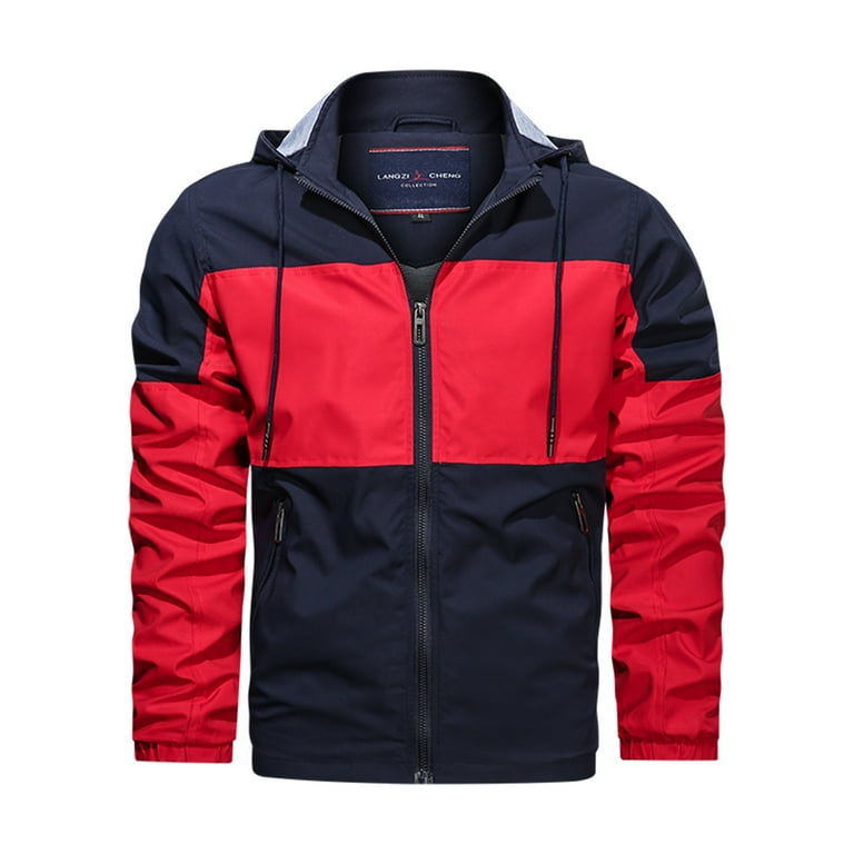 IROINNID Men s Hoodie Storm Jacket Long Sleeve Color Block Comfy Contrasting Color Warm Windproof Pocket Motorcycle Jacket