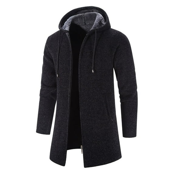 IROINNID Men's Hoodie Trench coat Long Sleeve Solid Color Loose jacket windbreaker mid-length jacket