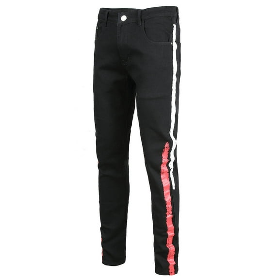 IROINNID Men's Jeans Pants Print Stretch Autumn Denim Cotton Straight Ripped Hole Trousers Full Length Pants Rigid Waist Pants