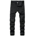 thumbnail image 1 of IROINNID Men's Jeans Pants Solid Color Autumn Denim Cotton Straight Ripped Hole Full Length Rigid Waist Skinny Pants, 1 of 8