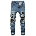 thumbnail image 1 of IROINNID Men's Jeans Pants Solid Color Autumn Denim Cotton Straight Ripped Hole Full Length Rigid Waist Skinny Pants, 1 of 8