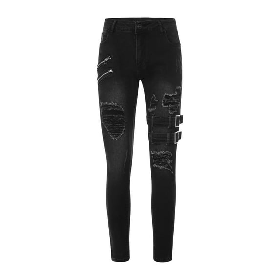 IROINNID Men's Jeans Pants Solid Color Day Button Zipper Pocketed Personality Denim Trousers Rigid Waist Pants