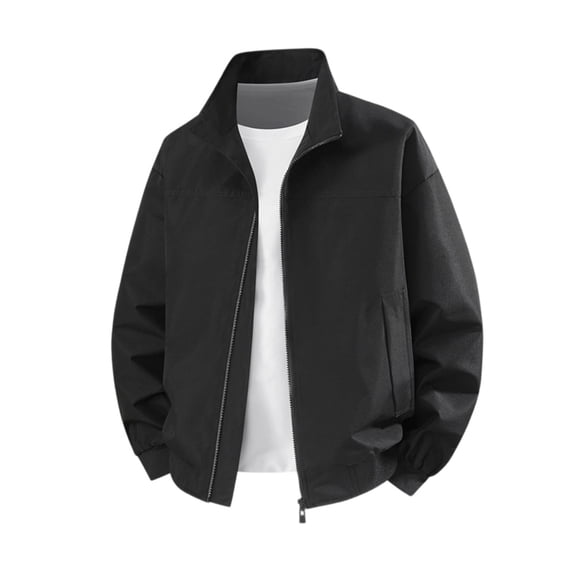 IROINNID Men's Lightweight Full Zip Bomber Jacket Stand Collar Water Resistant Casual Outerwear Long Sleeve Solid Color Top with Side Pockets