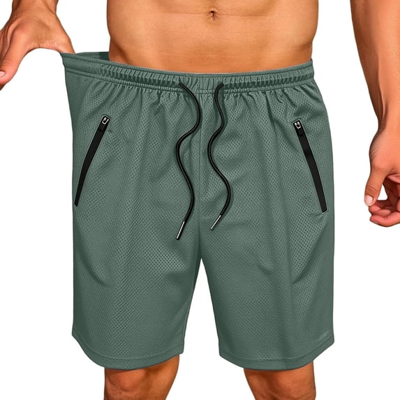 IROINNID Men's Lightweight Quick Dry Breathable Mesh Athletic Shorts with Zippered Pockets Drawstring Elastic Waist for Gym Running Outdoor Sports Training