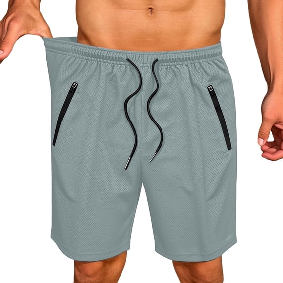 IROINNID Men's Lightweight Quick Dry Breathable Mesh Athletic Shorts with Zippered Pockets Drawstring Elastic Waist for Gym Running Outdoor Sports Training