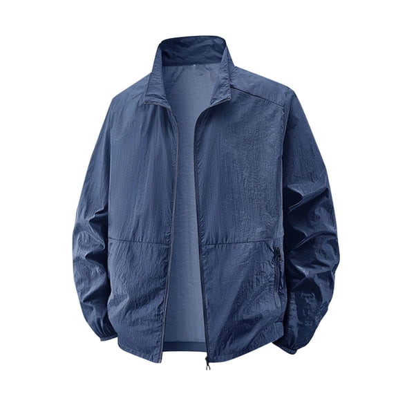 IROINNID Men's Lightweight Sun Protection Jacket Full Zip Stand Collar Breathable Quick Dry Outdoor Coat with Zippered Pockets for Hiking Running Daily Wear