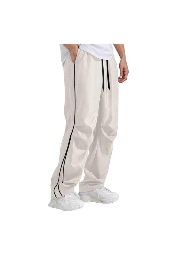 Men's Lightweight Track Pants with Contrast Side Stripes Elastic Drawstring Waist Relaxed Straight Leg Joggers for Running Gym Workout and Daily Casual Wear
