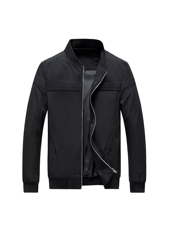 Men's Long Sleeve Baseball Jacket Mid-Length Jacket Solid Color Casual Pocket Stand Collar Baseball Jacket Coat