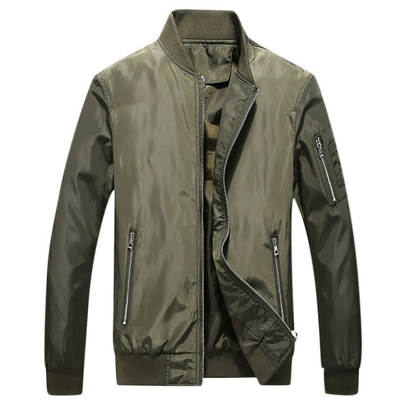 IROINNID Men's Long Sleeve Baseball Jacket Stand Collar Short Jacket Solid Color Comfy Baseball Clothing Jacket Coat Loose Outwear Overcoat