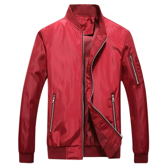 IROINNID Men's Long Sleeve Baseball Jacket Stand Collar Short Jacket Solid Color Comfy Baseball Clothing Jacket Coat Loose Outwear Overcoat