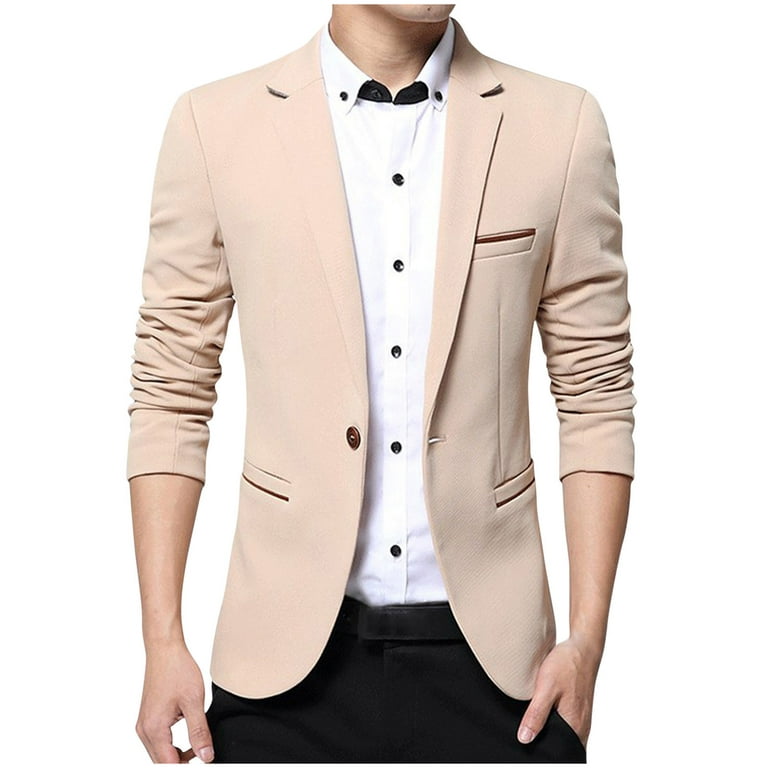 IROINNID Men's Long Sleeve Blazer Notch Lapel Short Jacket Solid Color  Casual Turndown Slim Fit Single Button Coats 