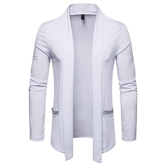 IROINNID Men's Long Sleeve Blazer Turndown Lapel Mid-Length Jacket Solid Color Leisure Pocket Cardigan Turndown Polyester Sweater Slim Fit Jacket