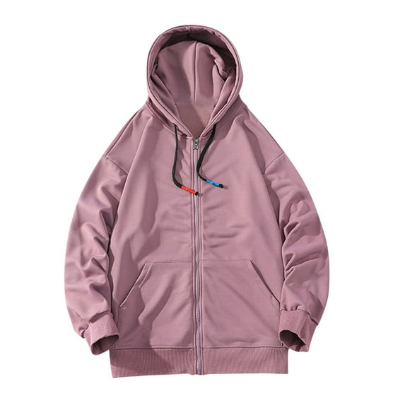 IROINNID Men's Long Sleeve Blouson Jacket Hip-Length Hooded Jacket Solid Color Loose Sports Sports Fitness Hood Pocket Sweatshirt Jacket