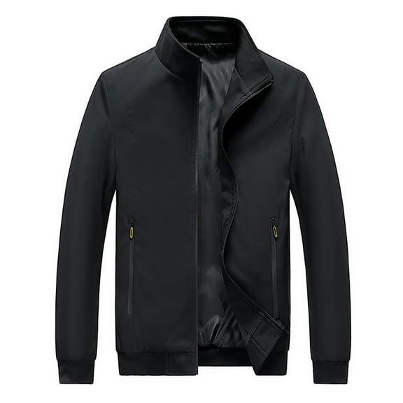 IROINNID Men's Long Sleeve Blouson Jacket Mid-Length Jacket Solid Color Casual Coat Pocket Stand Collar Jacket